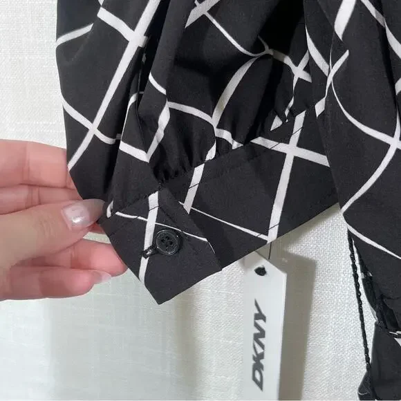 DKNY NWT Button Front Puff Sleeve Belted Midi Dress Size 8 - Picture 12 of 16